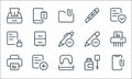 work office supply line icons. linear set. quality vector line set such as clip, hole puncher, printer, bottle, add, locked,