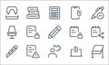 Work office supply line icons. linear set. quality vector line set such as whiteboard, skill, cutter, laptop, error, chair, locked