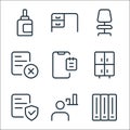 work office supply line icons. linear set. quality vector line set such as cabinet, admin, secure, cabinet, smartphone, remove,