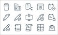 Work office supply line icons. linear set. quality vector line set such as laptop, letter, add, keys, note, interface, stylus, web