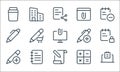 Work office supply line icons. linear set. quality vector line set such as laptop, letter, add, keys, note, interface, stylus, web Royalty Free Stock Photo