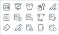 work office supply line icons. linear set. quality vector line set such as reload, delete, eraser, mobile phone, shop, notes,