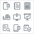 work office supply line icons. linear set. quality vector line set such as secure, cell phone, search, presentation, computer, Royalty Free Stock Photo