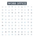 Work office vector line icons set. Workplace, Desk, Office, Computer, Chair, Printer, Scanner illustration outline Royalty Free Stock Photo