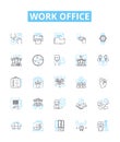 Work office vector line icons set. Workplace, Desk, Office, Computer, Chair, Printer, Scanner illustration outline Royalty Free Stock Photo