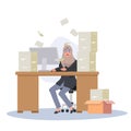 Work Overload concept. Muslim Businesswoman Overwhelmed with Paperwork