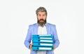 Work overtime. Project Curator. Project manager. Project documentation. Deadline concept. Man carry folders. Work with