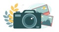 The work of a photographer. Professional digital camera. Vector illustration on white background Royalty Free Stock Photo