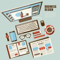 Work place concept in flat design Royalty Free Stock Photo