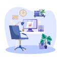 Work place illustration. Empty modern office interior. Office workstation furniture interior concept. Vector flat Royalty Free Stock Photo