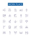 Work place line icons signs set. Design collection of Office, Cubicle, Environment, Desk, Facility, Occupation, Career Royalty Free Stock Photo