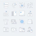 Work process line icons in blue pastel color