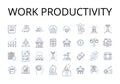 Work productivity line icons collection. Time management, Job efficiency, Task completion, Output quality, Performance