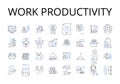 Work productivity line icons collection. Time management, Job efficiency, Task completion, Output quality, Performance