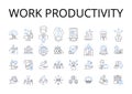 Work productivity line icons collection. Time management, Job efficiency, Task completion, Output quality, Performance