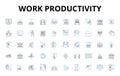 Work productivity linear icons set. Efficiency, Motivation, Focus, Time-management, Organization, Prioritization Royalty Free Stock Photo