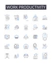 Work productivity line icons collection. Time management, Job efficiency, Task completion, Output quality, Performance