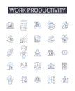 Work productivity line icons collection. Time management, Job efficiency, Task completion, Output quality, Performance