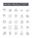 Work productivity line icons collection. Time management, Job efficiency, Task completion, Output quality, Performance