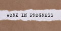 Work in progress written under torn paper on white background Royalty Free Stock Photo