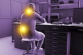 Work-related musculoskeletal disorders in laboratory workers, 3D illustration