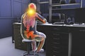 Work-related musculoskeletal disorders in laboratory workers, 3D illustration