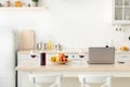 Work and relax at home office and cozy kitchen interior Royalty Free Stock Photo