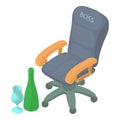 Work relaxation icon isometric vector. Boss chair bottle of alcohol wine glass