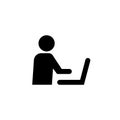 Work remote office desk icon. Work from home computer person workspace laptop vector space home designer icon.