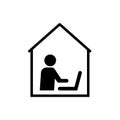 Work remote office desk icon. Work from home computer person workspace laptop vector space home designer icon.