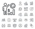 Employees wealth line icon. Work results sign. Money chart. Specialist, doctor and job competition. Vector