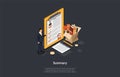 Work And Resume Concept. Office Worker In A Suit Showing A Professional Resume Summary Statement That Highlights A Job