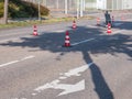 Work on road marking with pylons Royalty Free Stock Photo