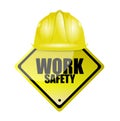 work safety helmet and sign concept Royalty Free Stock Photo