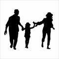 silhouette of a child with both parents, happy small family, on a white background