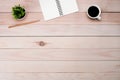 Work space brown wooden office table desk with copy space Royalty Free Stock Photo