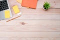 Work space brown wooden office table desk with copy space Royalty Free Stock Photo