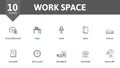 Work Space icon set. Contains editable icons office theme such as office briefcase, chair, stapler and more. Royalty Free Stock Photo