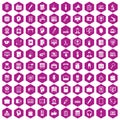 100 work space icons hexagon violet Royalty Free Stock Photo