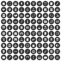 100 work space icons set black circle Royalty Free Stock Photo