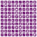 100 work space icons set grunge purple Royalty Free Stock Photo