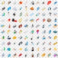 100 work space icons set, isometric 3d style Royalty Free Stock Photo
