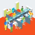 Work Space Office Interior with Furniture Isometric View. Vector Royalty Free Stock Photo