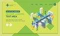 Work Space Office Interior Landing Web Page Template Isometric View. Vector