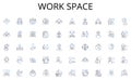 Work space line icons collection. Ambitious, Dedicated, Skilled, Efficient, Experienced, Professional, Driven vector and