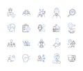 Work space outline icons collection. Office, Area, Desk, Environment, Room, Space, Facility vector and illustration