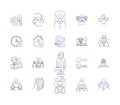 Work space outline icons collection. Office, Area, Desk, Environment, Room, Space, Facility vector and illustration