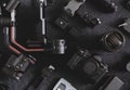 Work space photographer with digital camera, Gimbal Stabilizers Royalty Free Stock Photo