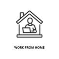 Work and study from home flat line icon. Vector illustration remote employee. Royalty Free Stock Photo