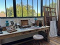 Artist`s work table of Suzanne Valadon, preserved in the Musee de Montmartre, Paris